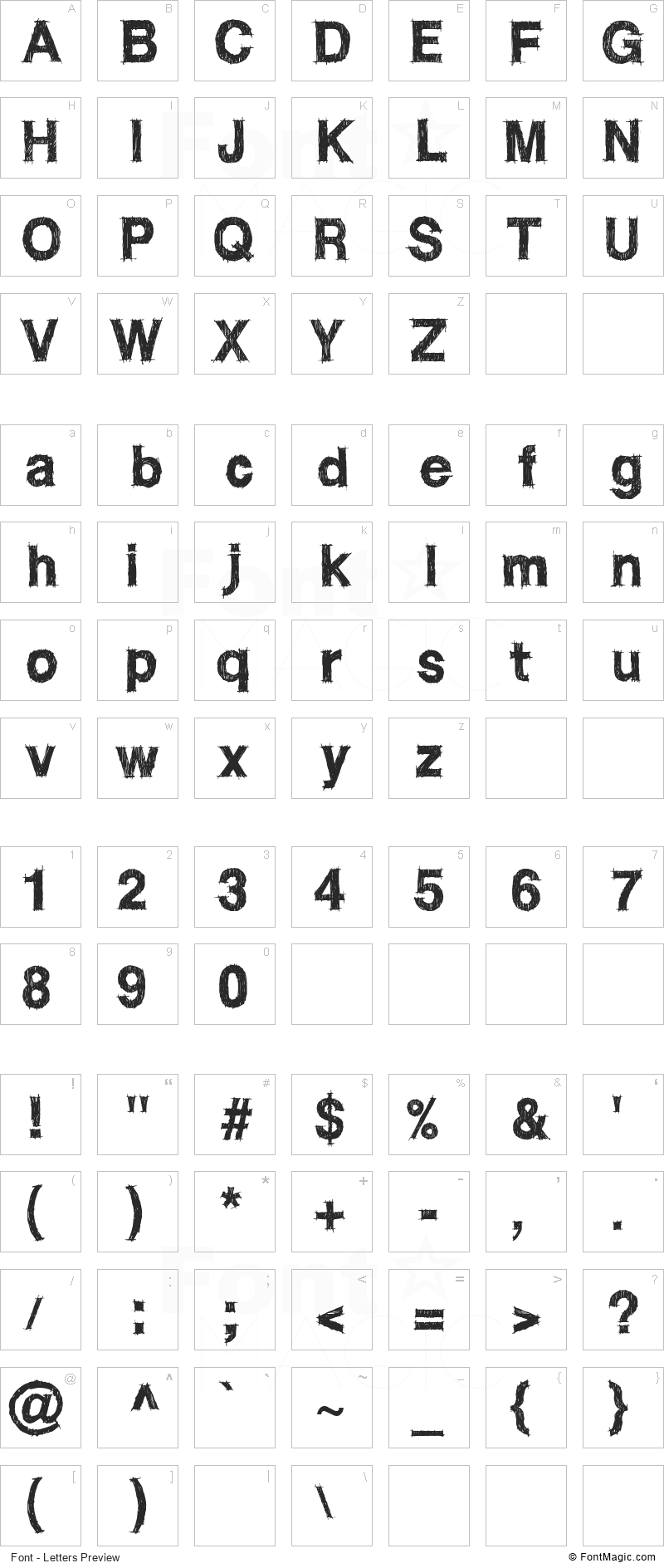 WC RoughTrad Bta Font - All Latters Preview Chart